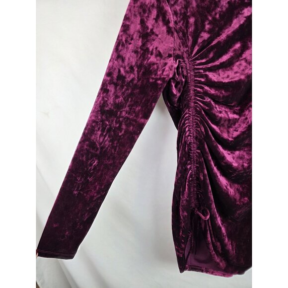Live To Be Spoiled Women's Dress Large Burgundy Velvet Long Sleeve Mini Dress - Picture 7 of 12